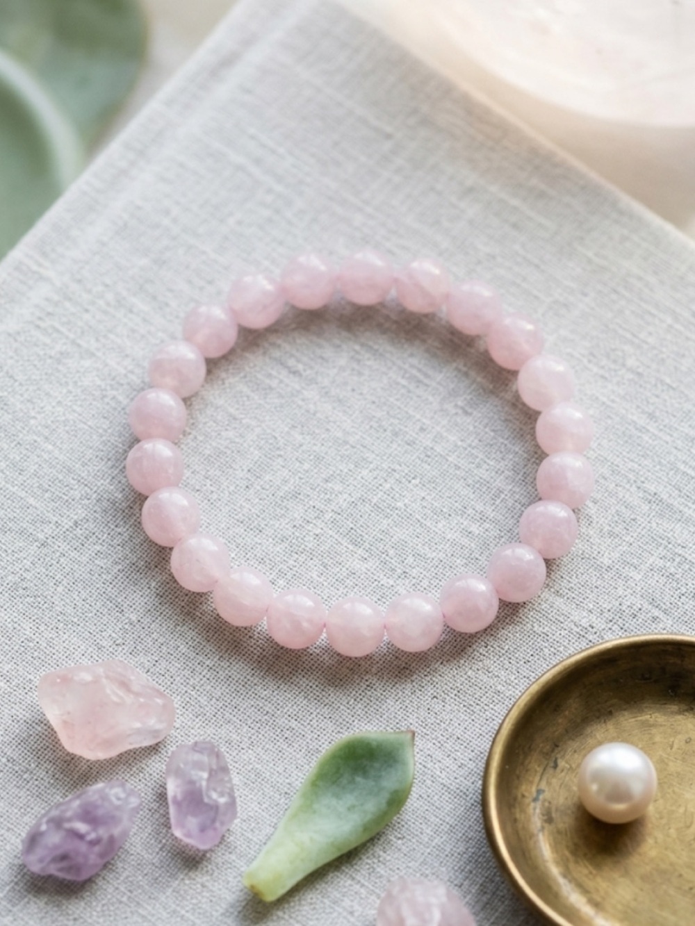 Kunzite Crystal Bracelet – 8mm Beads | 7.5” | Healing Energy | Soft Purple Glow‎